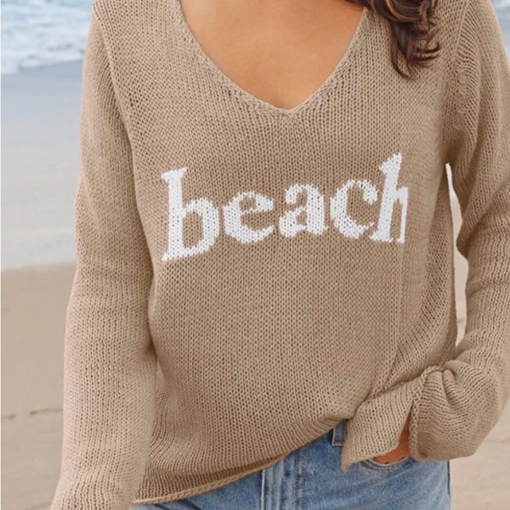 Wooden Ships Tan 'Beach' V-Neck Sweater